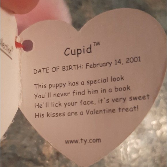 Cupid the Valentines Day Dog Ty Beanie Baby  Heart over  Eye Retired 2001 - Picture 11 of 13
